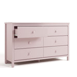 Alpine blush 6 drawer dresser with top left drawer open angle view