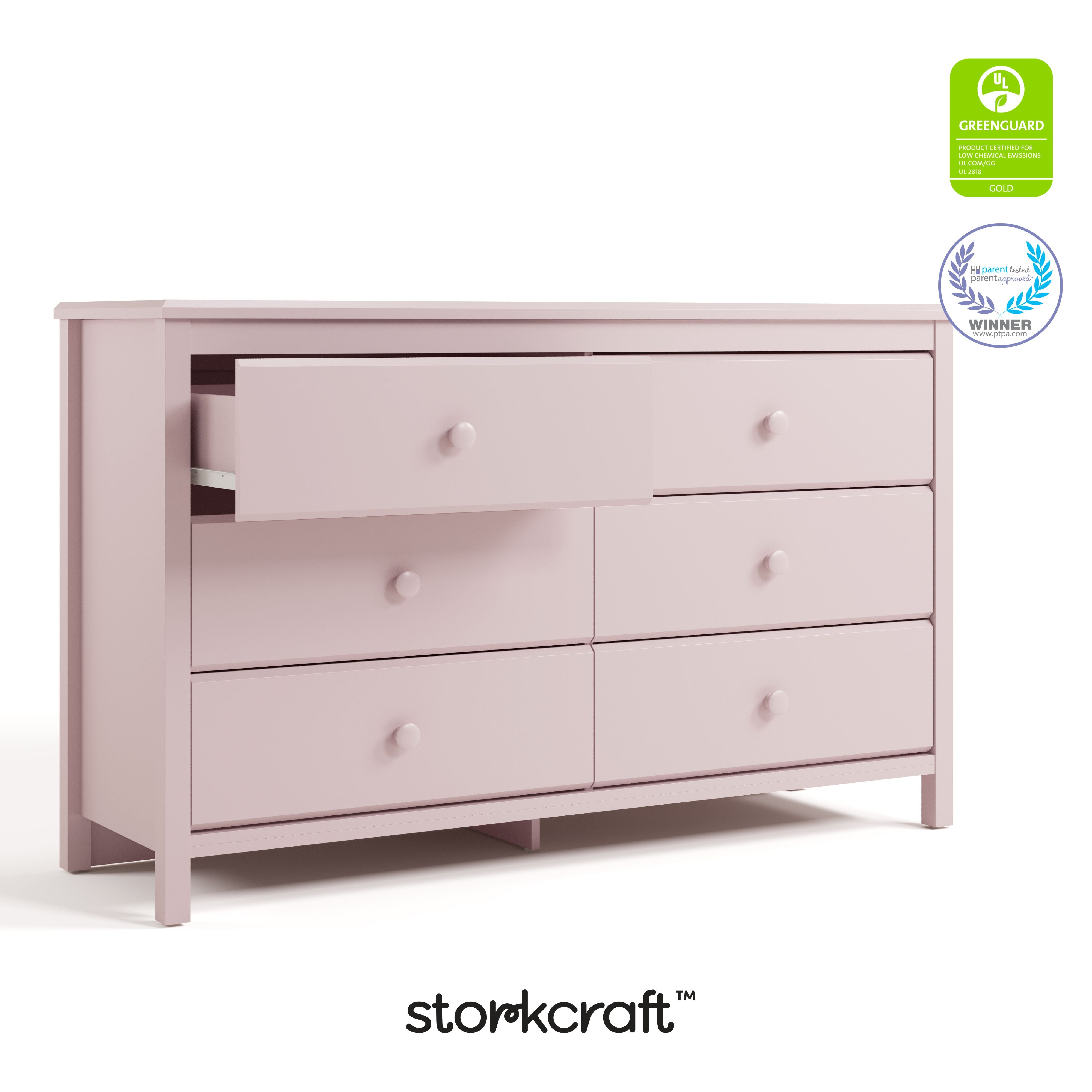 Alpine blush 6 drawer dresser with GGG and PTPA logos on top right