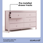 Alpine blush 6 drawer dresser pre-installed drawer tracks callout
