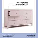 Alpine blush 6 drawer dresser pre-installed drawer tracks callout