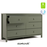 Alpine olive 6 drawer dresser with GGG and PTPA logos on top right