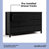 Alpine black 6 drawer dresser pre-installed drawer tracks callout
