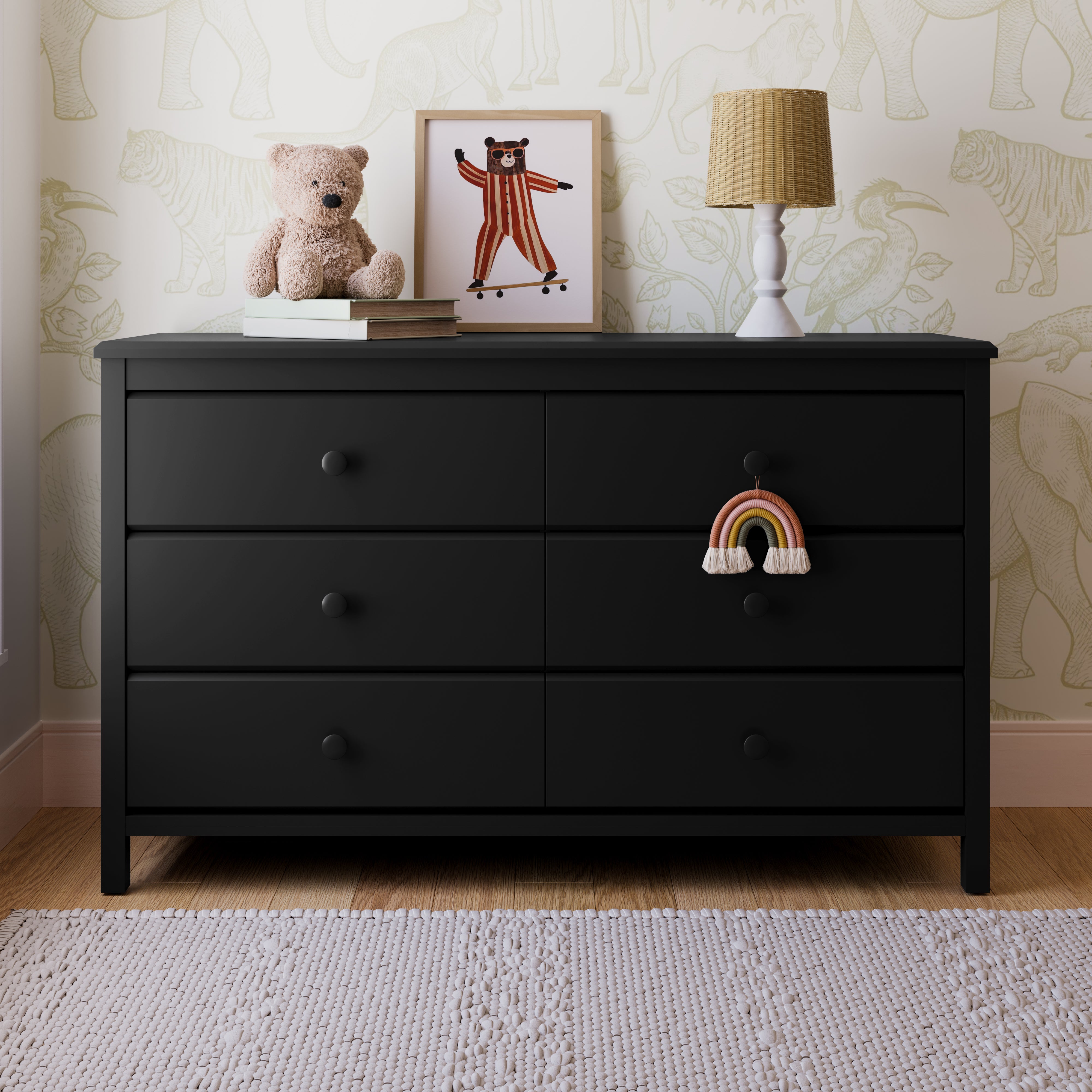 Alpine black 6 drawer dresser in a nursery