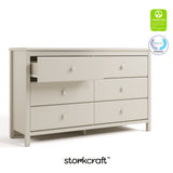 alpine frosted oat 6 drawer dresser with GGG and PTPA logos on top right