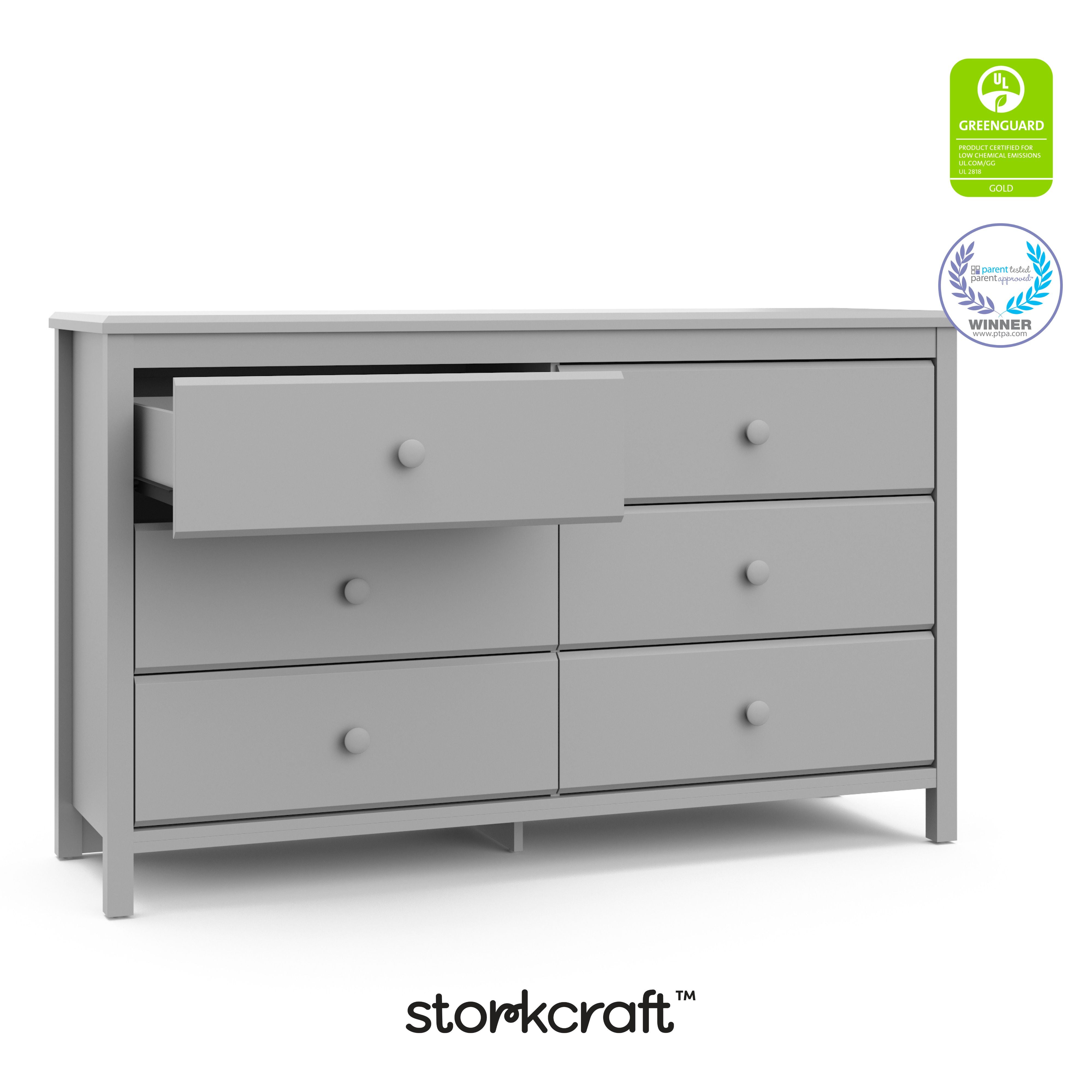 Alpine pebble gray 6 drawer dresser with GGG and PTPA logos on top right