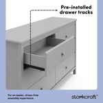 Alpine pebble gray 6 drawer dresser pre-installed drawer tracks callout