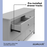 Alpine pebble gray 6 drawer dresser pre-installed drawer tracks callout