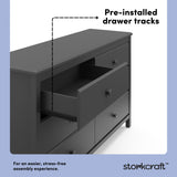 Alpine gray 6 drawer dresser pre-installed drawer tracks callout