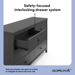 Alpine gray 6 drawer dresser interlocking drawer system callout