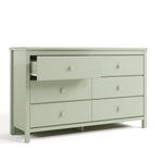Alpine sage 6 drawer dresser with top left drawer open angle view
