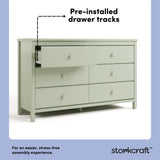 Alpine sage 6 drawer dresser pre-installed drawer tracks callout