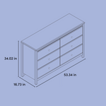 alpine 6 drawer dresser illustration with dimensions indicated