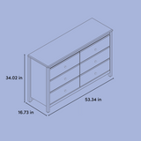 alpine 6 drawer dresser illustration with dimensions indicated