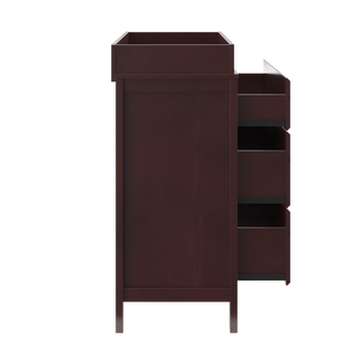 side view of espresso chest with 3 open drawers