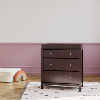 espresso 3 drawer chest with changing topper in nursery