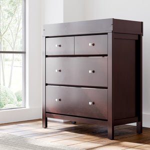 espresso 3 drawer chest with changing topper in nursery