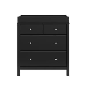 front view of black 3 drawer chest with changing topper