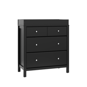 angled view black 3 drawer chest with changing topper