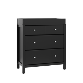 angled view black 3 drawer chest with changing topper