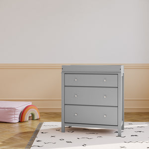 pebble gray 3 drawer chest with changing topper in nursery