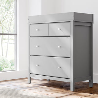 pebble gray 3 drawer chest with changing topper in nursery