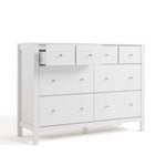 Horizon white 6 drawer dresser with top left drawer open angle view
