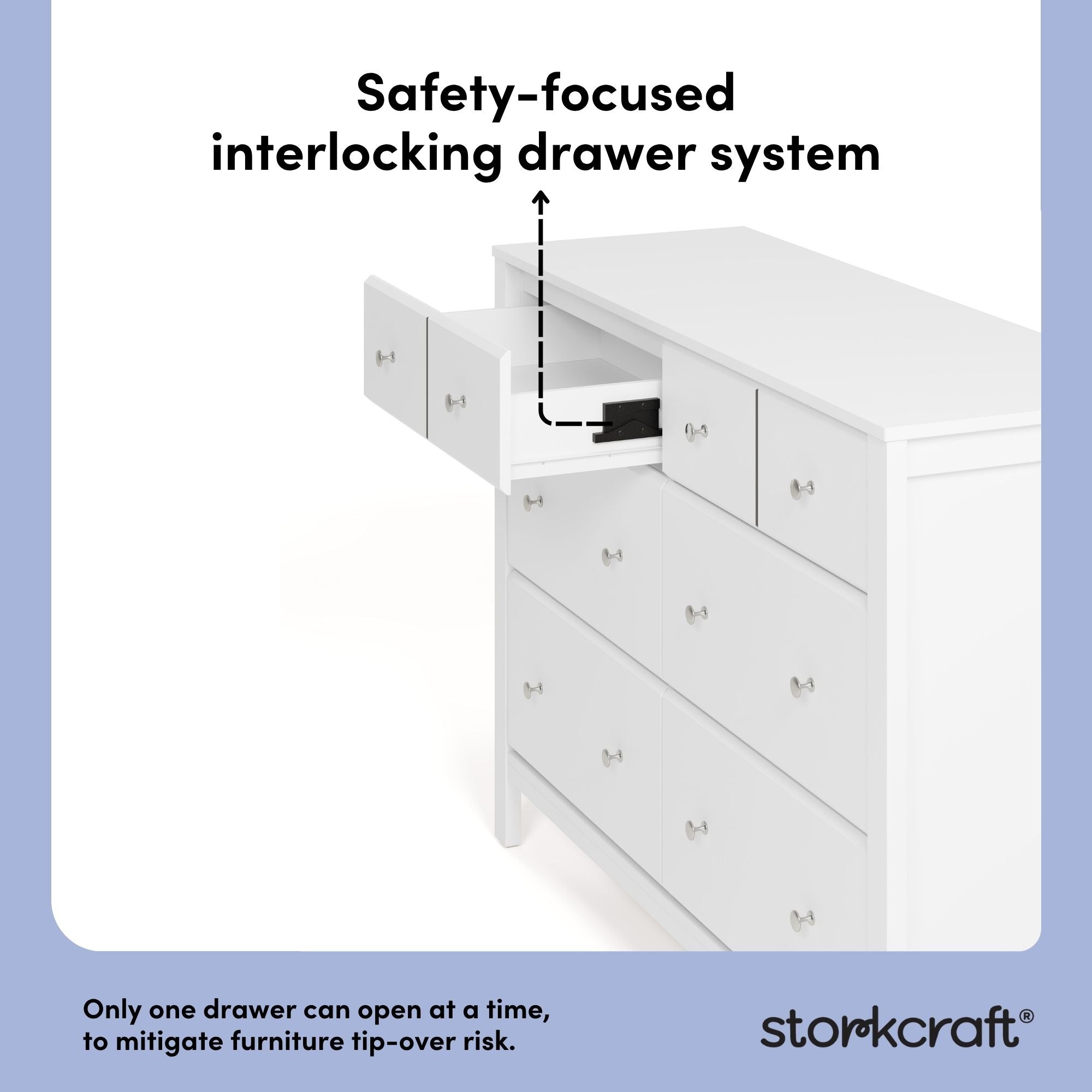 Horizon white with driftwood 6 drawer dresser interlocking drawer system callout