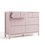 Horizon blush 6 drawer dresser with top left drawer open angle view