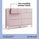 Horizon blush 6 drawer dresser pre-installed drawer tracks callout