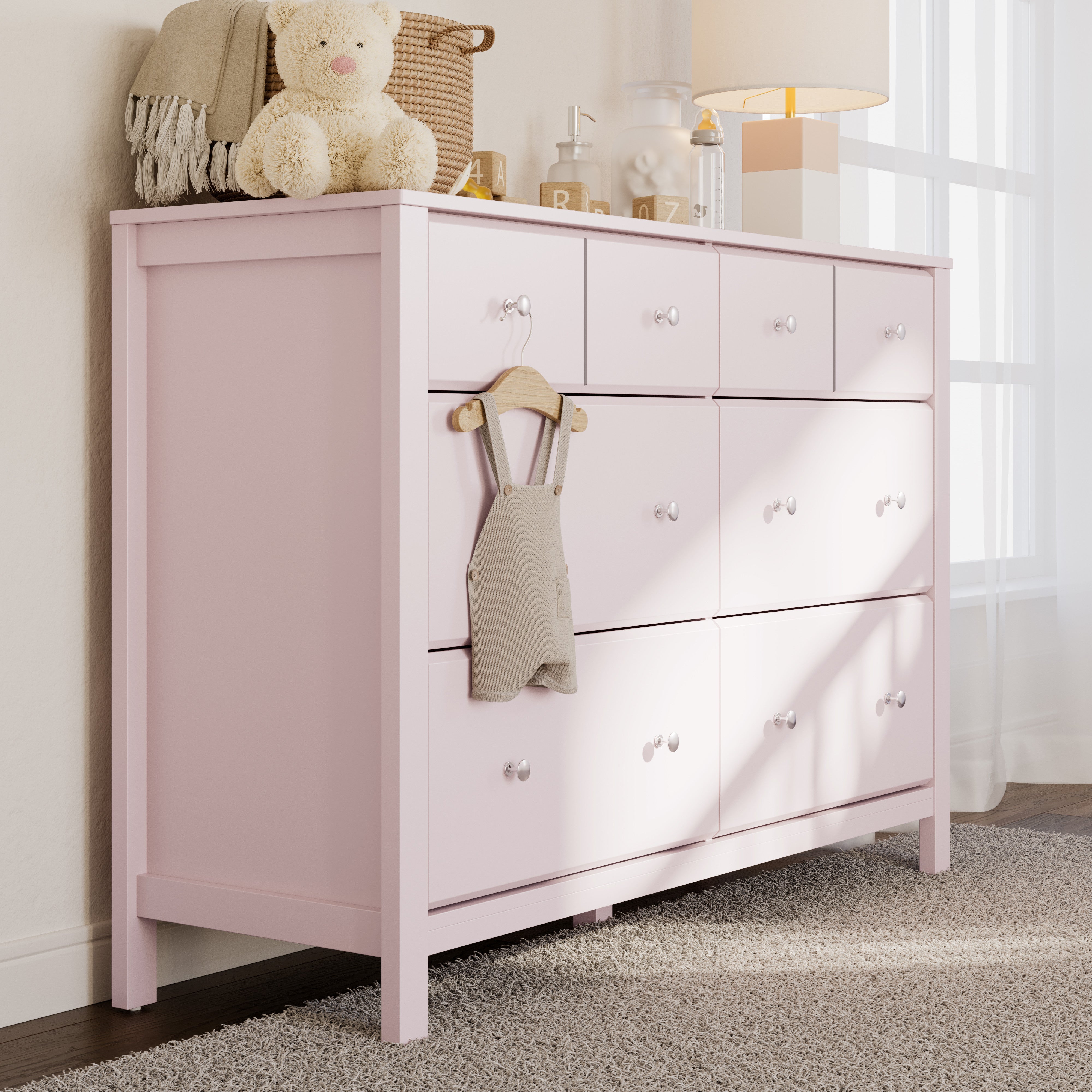 Horizon blush 6 drawer dresser in a nursery