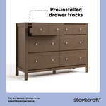 Horizon hazelnut 6 drawer dresser pre-installed drawer tracks callout