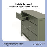 Horizon olive 6 drawer dresser interlocking drawer system callout
