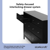 Horizon black 6 drawer dresser interlocking drawer system callout