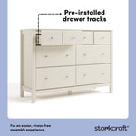 Horizon frosted oat 6 drawer dresser pre-installed drawer tracks callout