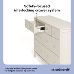Horizon frosted oat 6 drawer dresser interlocking drawer system callout