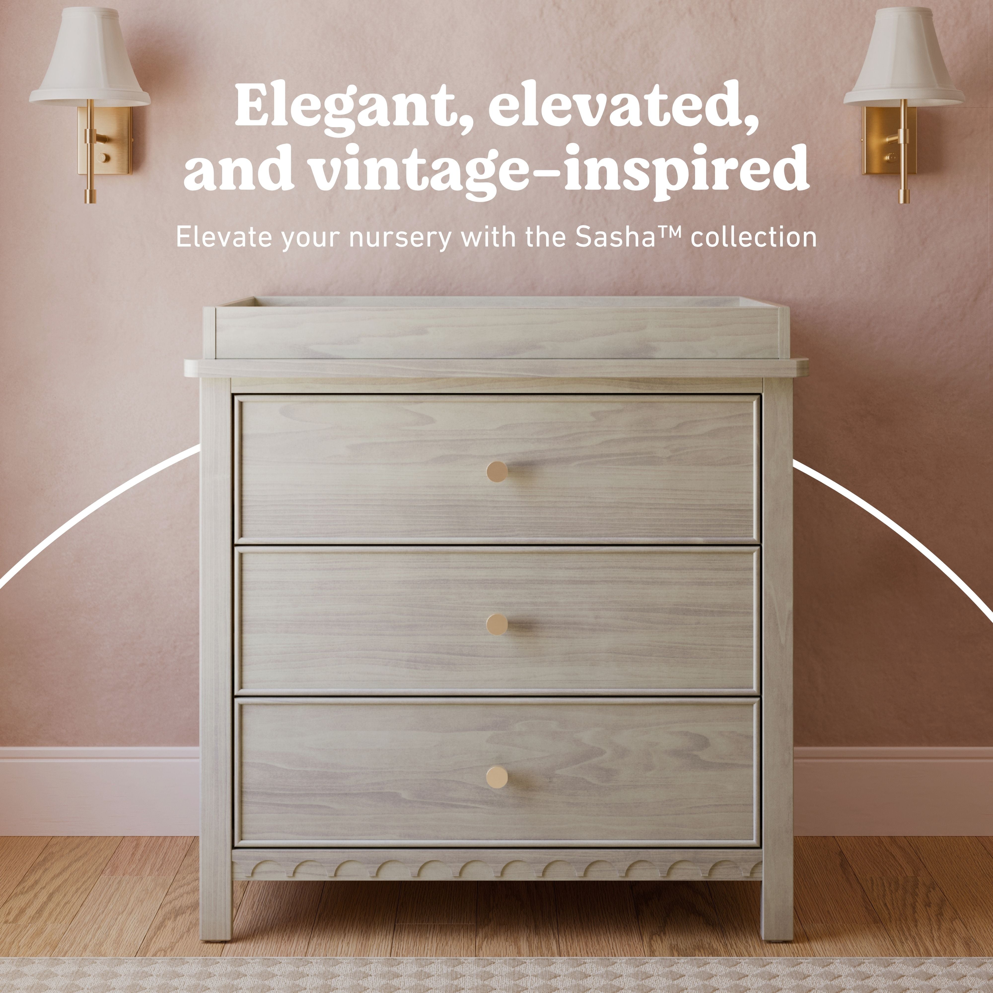 Graco Sasha 3 Drawer Chest with Removable Changing Table Topper in London Fog Callout image