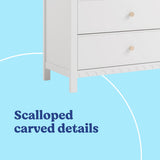 Sasha white 3 drawer chest with topper scalloped details callout