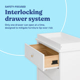 Sasha white 3 drawer chest with topper interlocking drawers callout