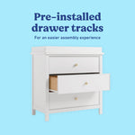 Sasha white 3 drawer chest with topper pre-installed drawer tracks callout