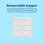 Sasha white 3 drawer chest with topper removable topper callout
