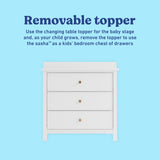 Sasha white 3 drawer chest with topper removable topper callout