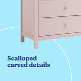 Sasha blush 3 drawer chest with topper scalloped details callout