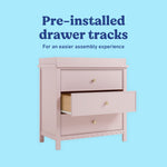 Sasha blush 3 drawer chest with topper pre-installed drawer tracks callout