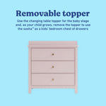 Sasha blush 3 drawer chest with topper removable topper callout