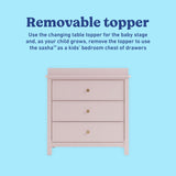 Sasha blush 3 drawer chest with topper removable topper callout