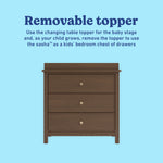 Sasha hazelnut 3 drawer chest with topper removable topper callout