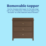 Sasha hazelnut 3 drawer chest with topper removable topper callout