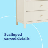 Sasha frosted oat 3 drawer chest with topper scalloped details callout