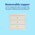 Sasha frosted oat 3 drawer chest with topper removable topper callout
