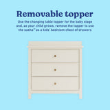 Sasha frosted oat 3 drawer chest with topper removable topper callout